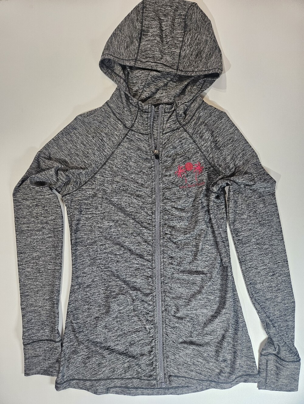 Athleta Jacket Womens Small Grey Pink Embroidered Tennis Club Logo Athleisure